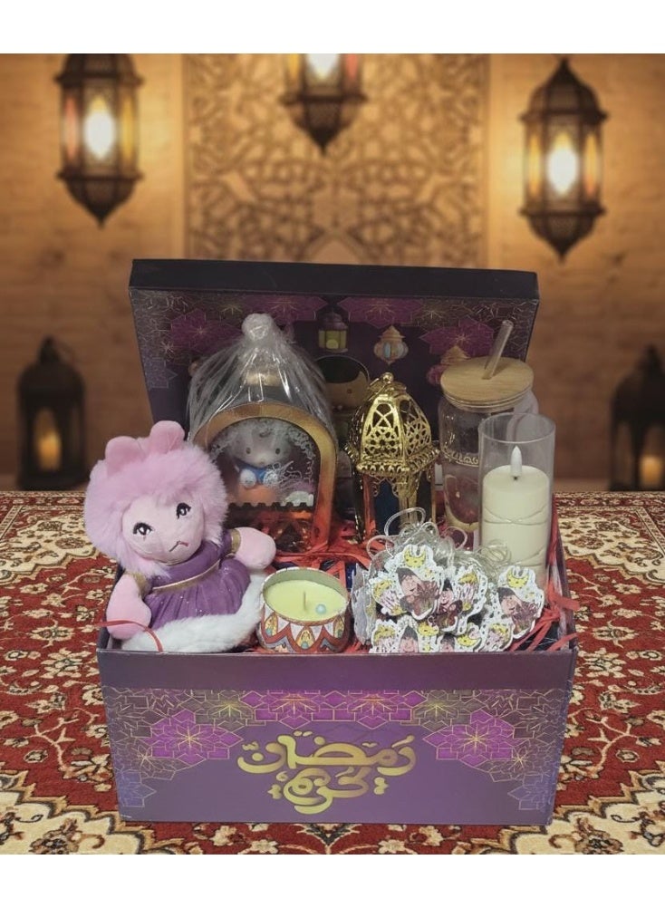 Ramadan Box + 7 Gifts (Kitty Lantern + Golden Lantern with Door + Mug with Straw + Scented Candle + 2 Meter LED String + Tamtam Doll + Electronic LED Candle) - Image 1